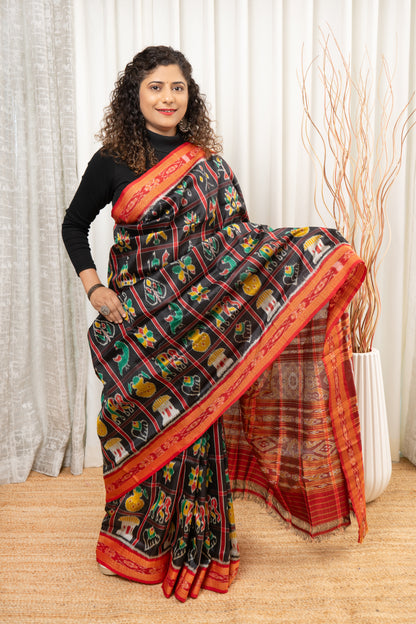 Nabakothi Khandua Silk Saree: Black