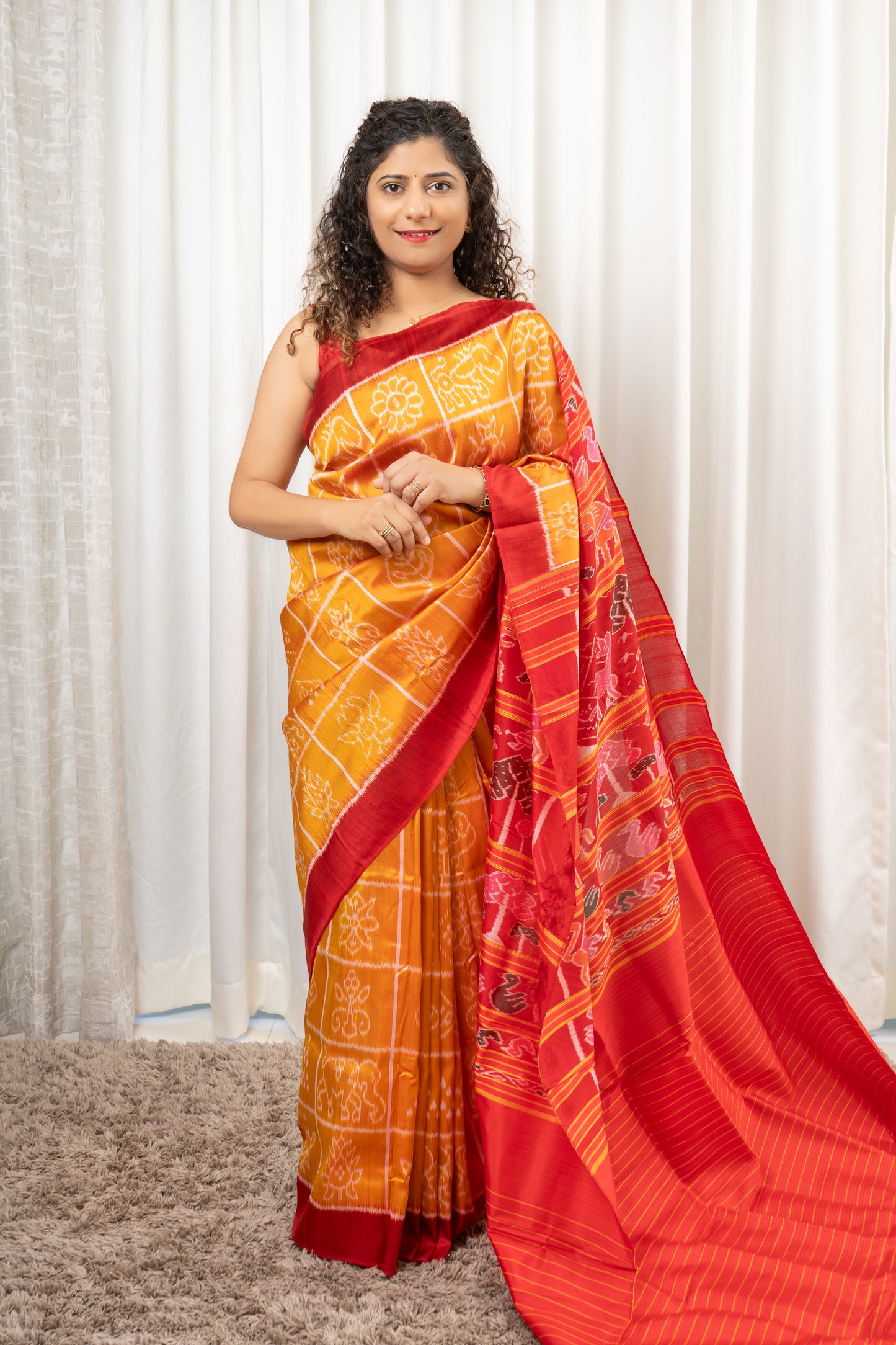 Exclusive Odisha Ikkat Nabakothi Pure Silk Saree- Dual tone Yellow