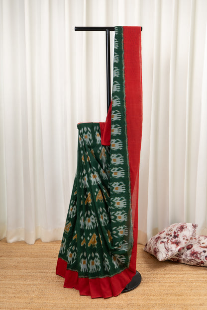 Pochampally Ikkat Cotton Saree - Green