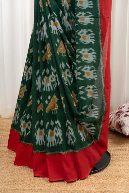 Pochampally Ikkat Cotton Saree - Green