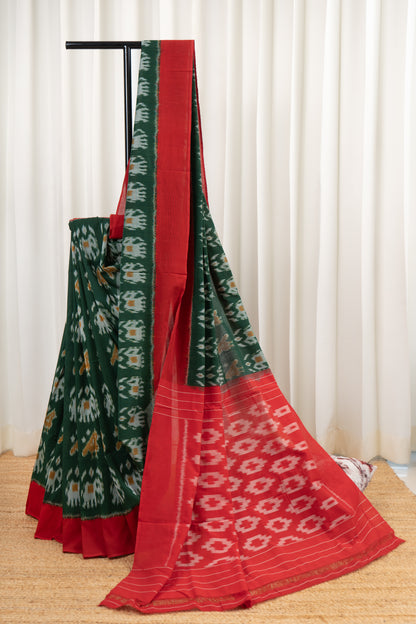 Pochampally Ikkat Cotton Saree - Green