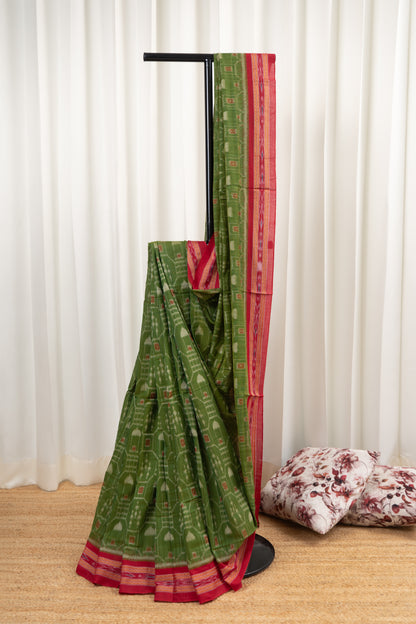 Exclusive Odisha Ikkat Khandua Cotton Saree - Green