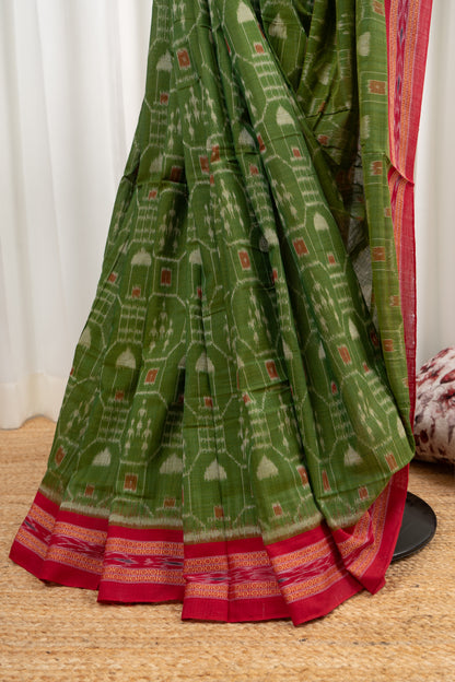 Exclusive Odisha Ikkat Khandua Cotton Saree - Green