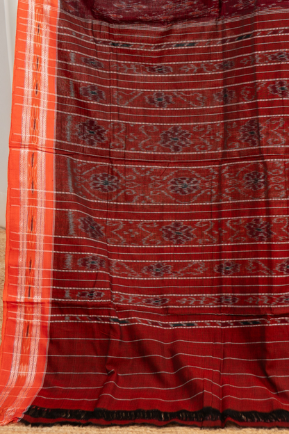 Odisha Ikkat Khandua Cotton Saree -Maroon-Orange