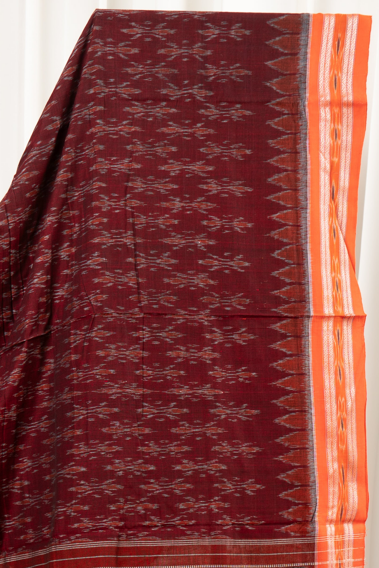 Odisha Ikkat Khandua Cotton Saree -Maroon-Orange