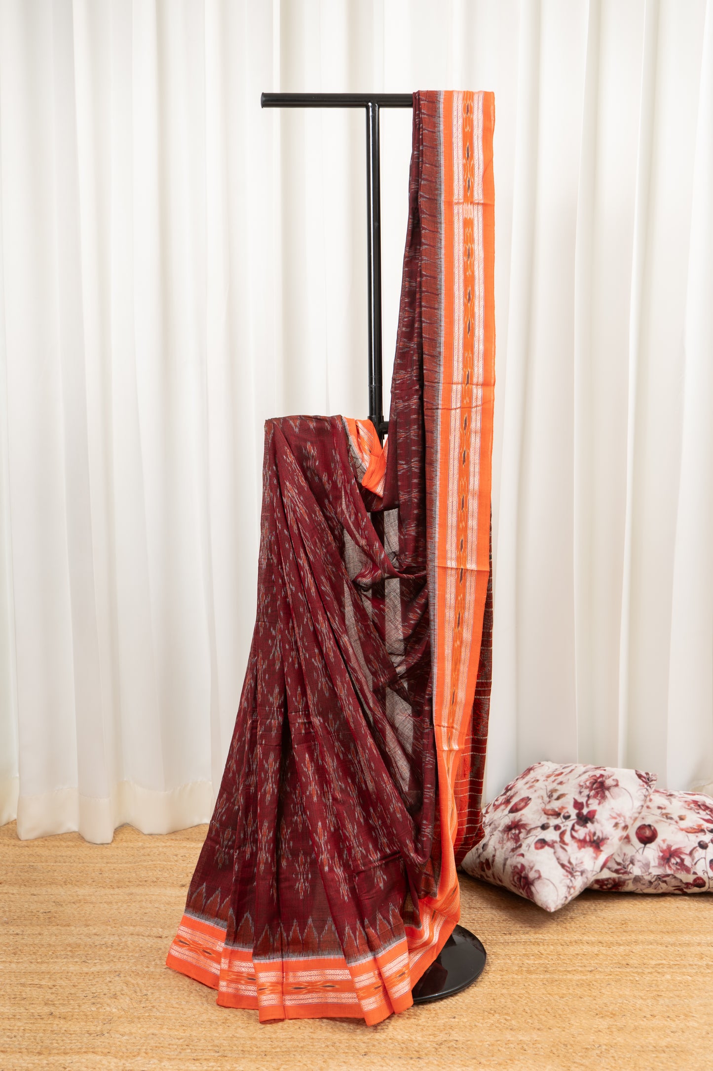 Odisha Ikkat Khandua Cotton Saree -Maroon-Orange