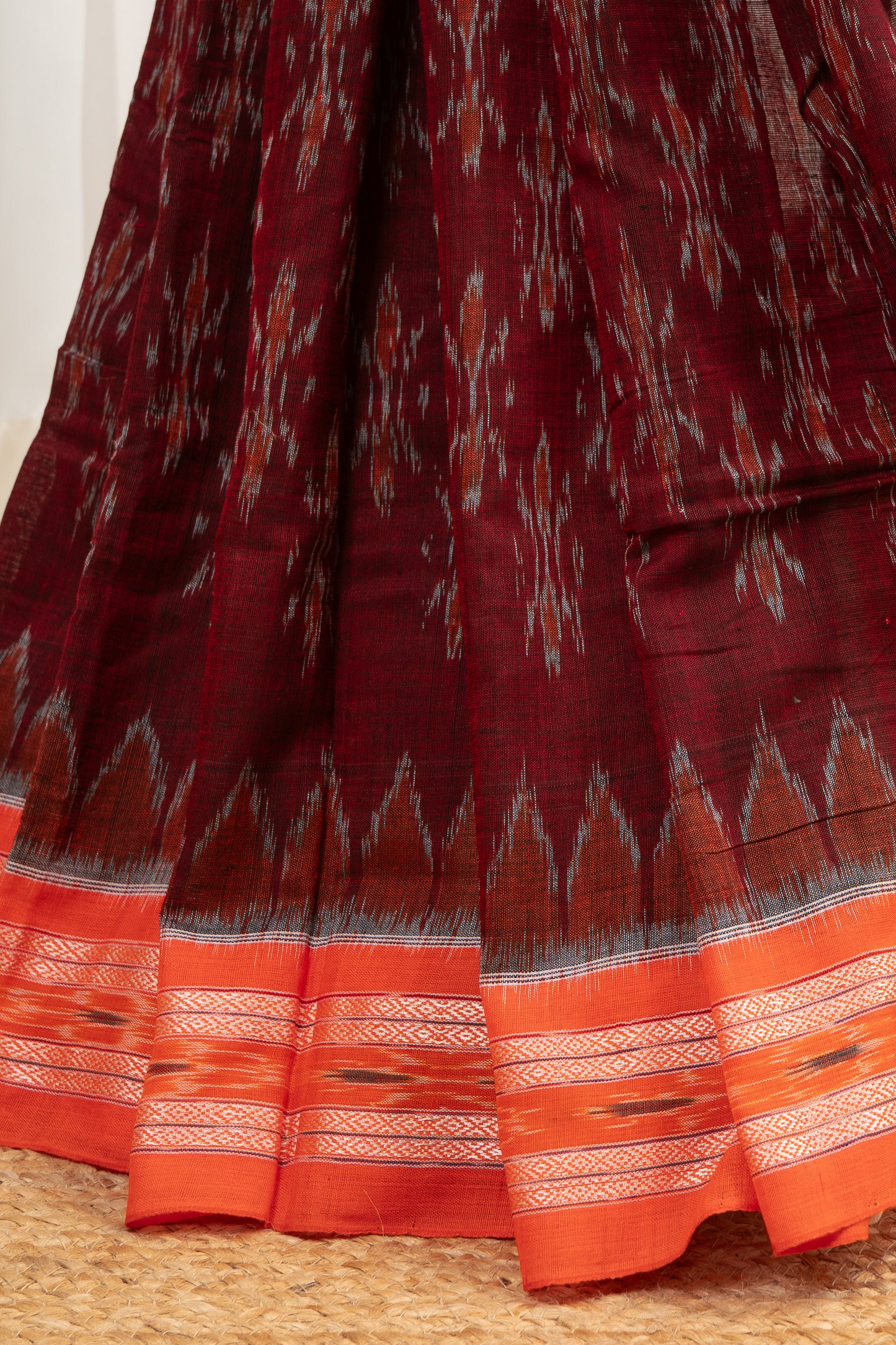 Odisha Ikkat Khandua Cotton Saree -Maroon-Orange