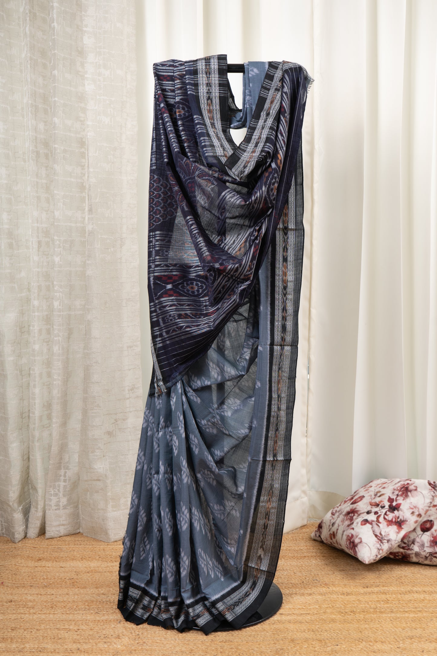 Exclusive Odisha Ikkat Khandua Cotton Saree - Grey