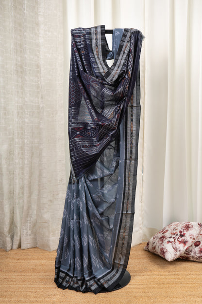 Exclusive Odisha Ikkat Khandua Cotton Saree - Grey
