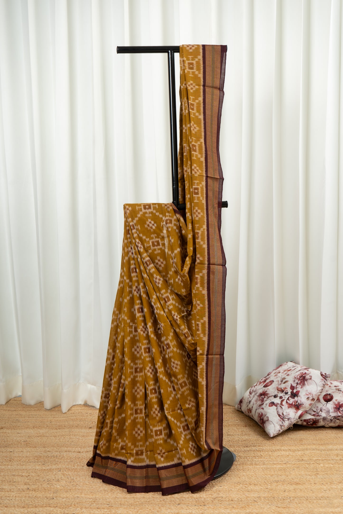 Exclusive Odisha Ikkat Khandua Cotton Saree - Olive Yellow