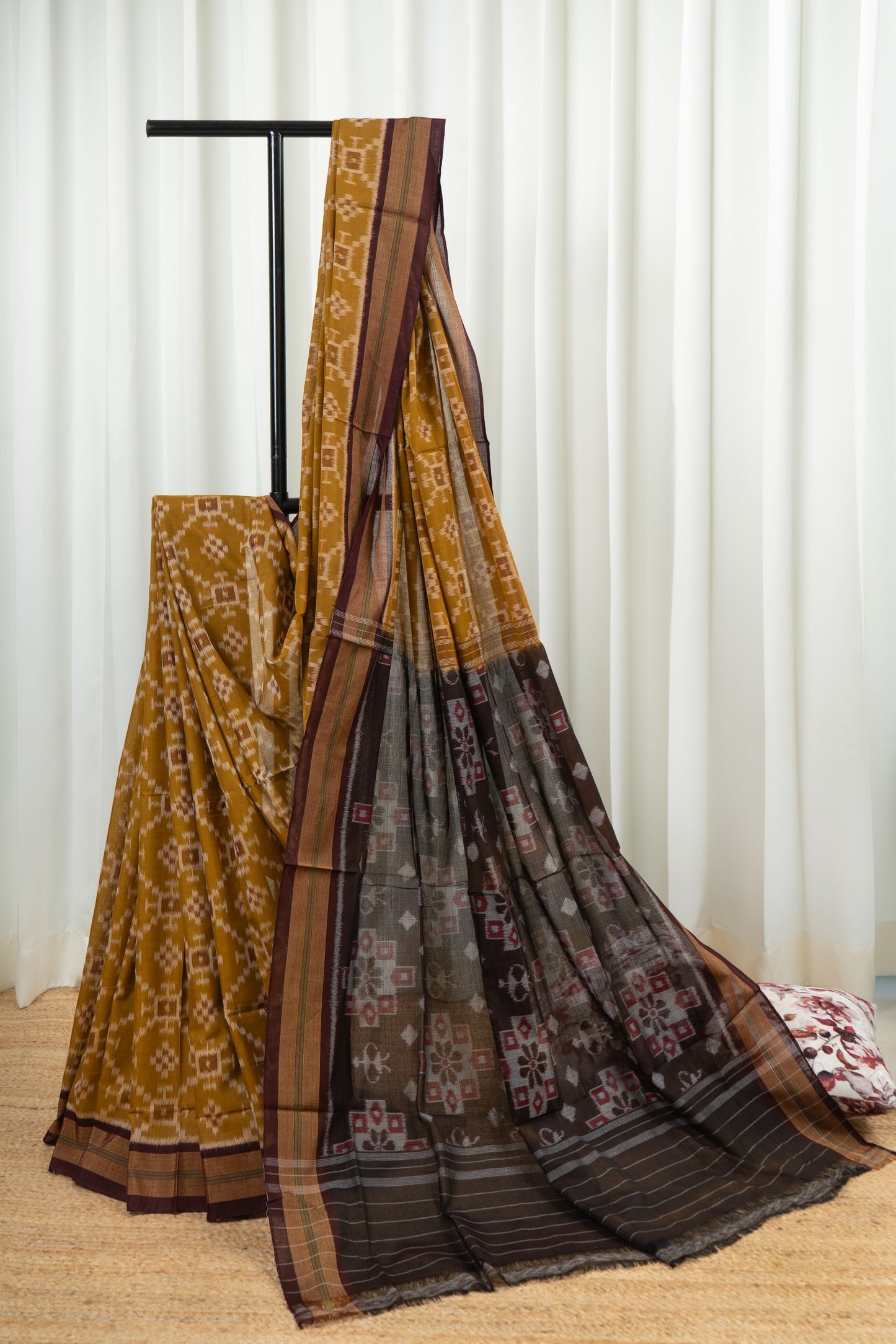 Exclusive Odisha Ikkat Khandua Cotton Saree - Olive Yellow