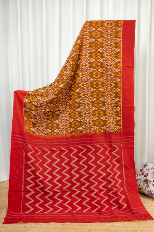 Pochampally Ikkat Cotton Saree - Brown