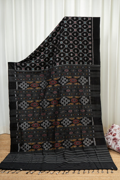 Exclusive Odisha Ikkat Khandua Cotton Saree - Black