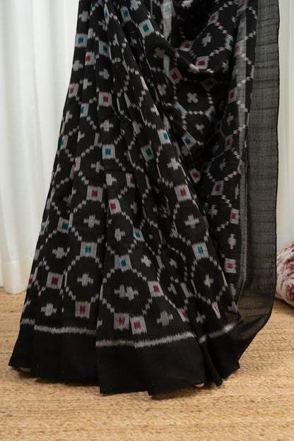 Exclusive Odisha Ikkat Khandua Cotton Saree - Black