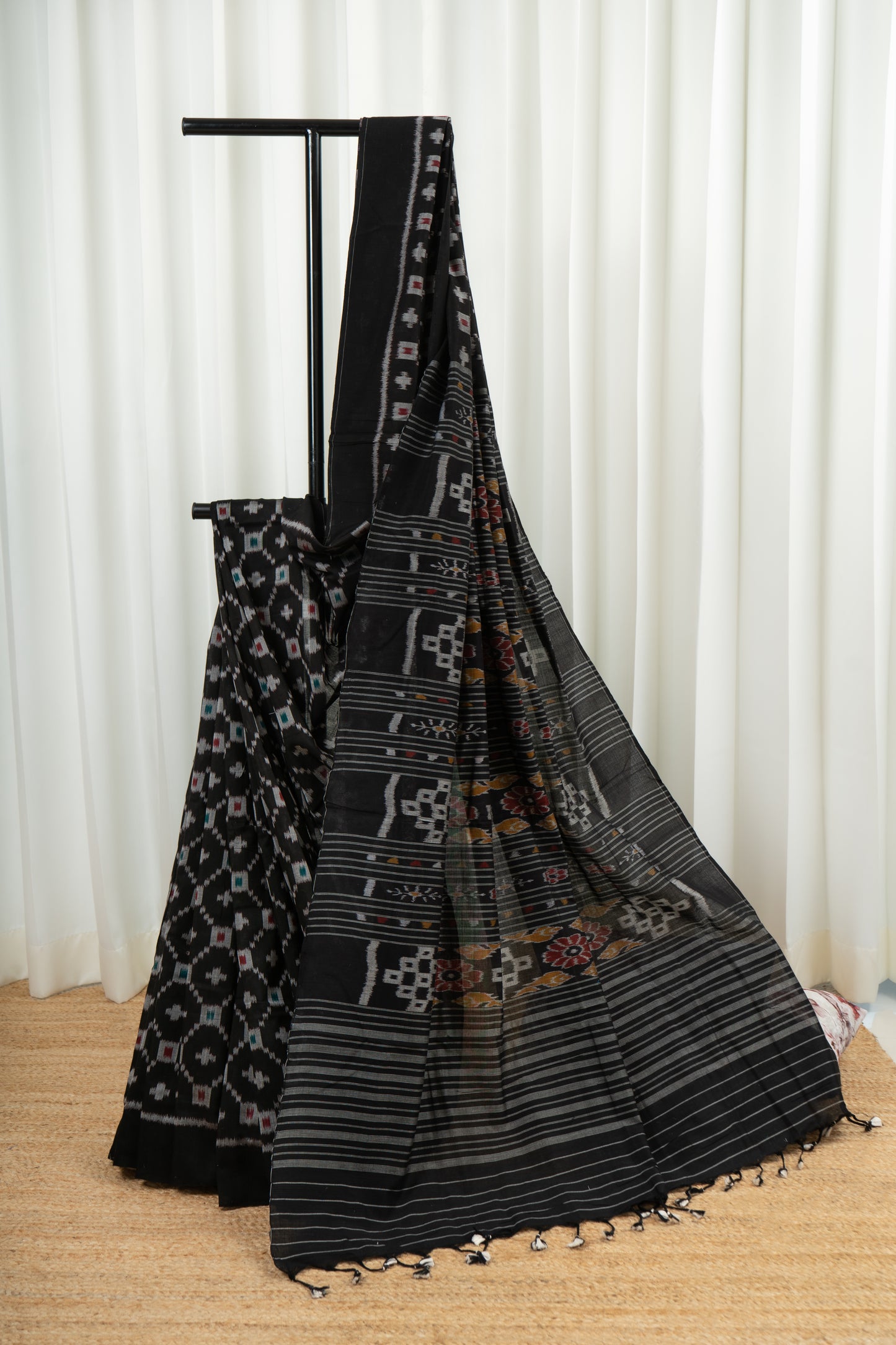 Exclusive Odisha Ikkat Khandua Cotton Saree - Black