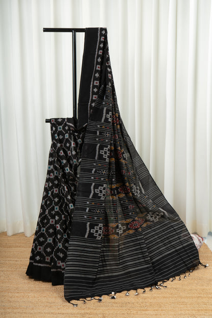 Exclusive Odisha Ikkat Khandua Cotton Saree - Black