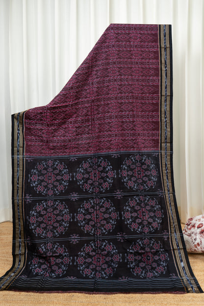 Exclusive Odisha Ikkat Khandua Cotton Saree - Dark Brown