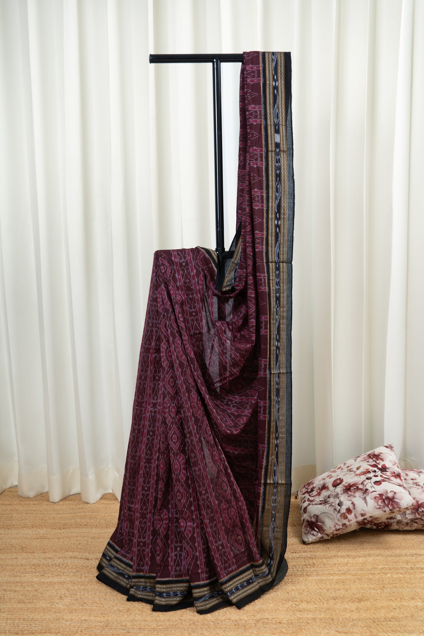 Exclusive Odisha Ikkat Khandua Cotton Saree - Dark Brown