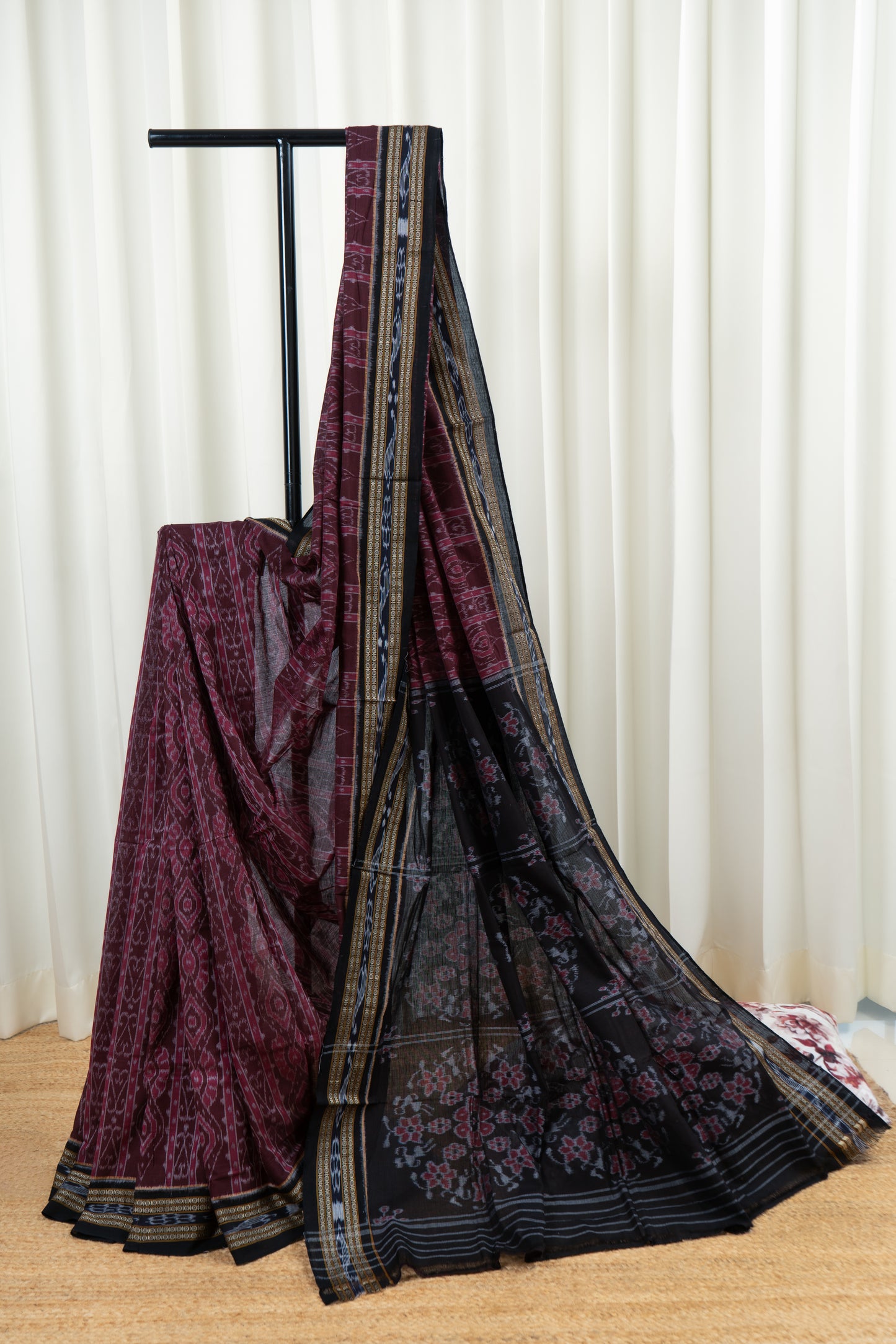 Exclusive Odisha Ikkat Khandua Cotton Saree - Dark Brown