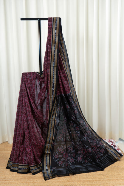 Exclusive Odisha Ikkat Khandua Cotton Saree - Dark Brown