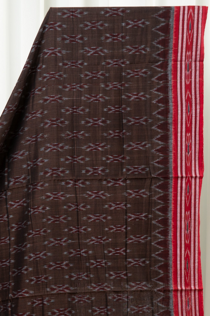 Odisha Ikkat Khandua Cotton Saree - Brown Red