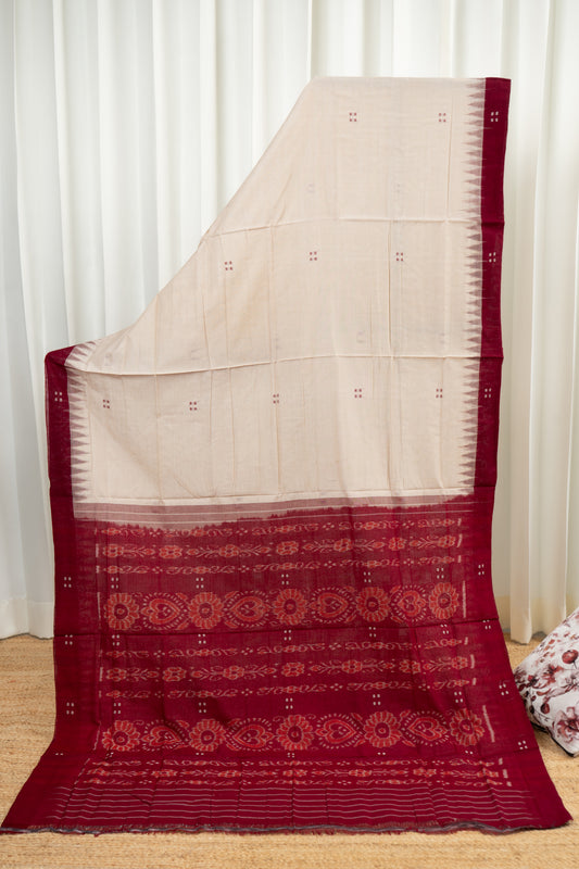 Ek Phulia Cotton Saree-Beige Maroon