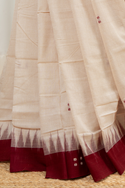 Ek Phulia Cotton Saree-Beige Maroon