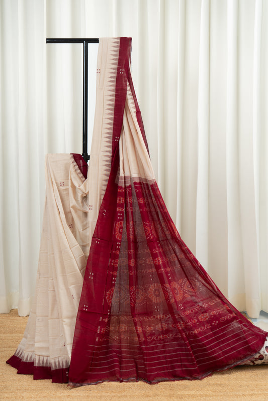 Ek Phulia Cotton Saree-Beige Maroon
