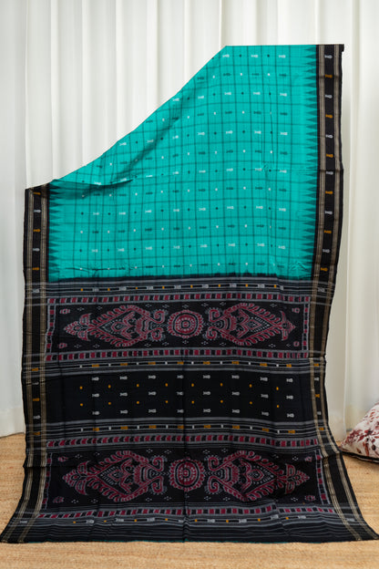 Exclusive Odisha Ikkat Hazaar Buti Cotton Saree- Sea Green