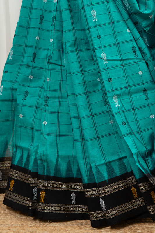 Exclusive Odisha Ikkat Hazaar Buti Cotton Saree- Sea Green