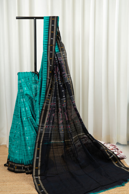 Exclusive Odisha Ikkat Hazaar Buti Cotton Saree- Sea Green
