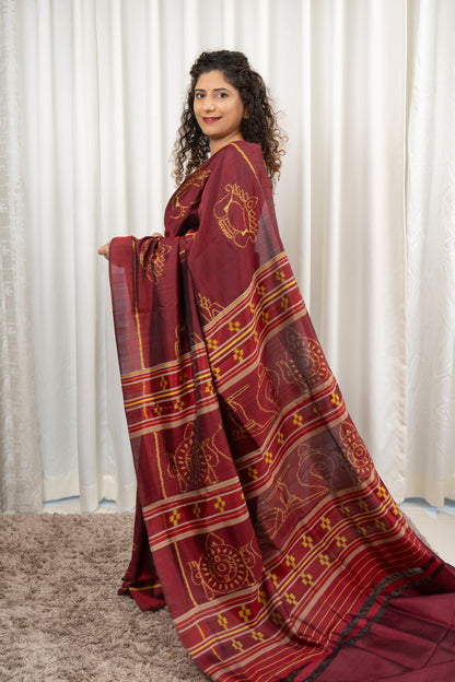Exclusive Odisha Ikkat Pure Silk Saree- Maroon
