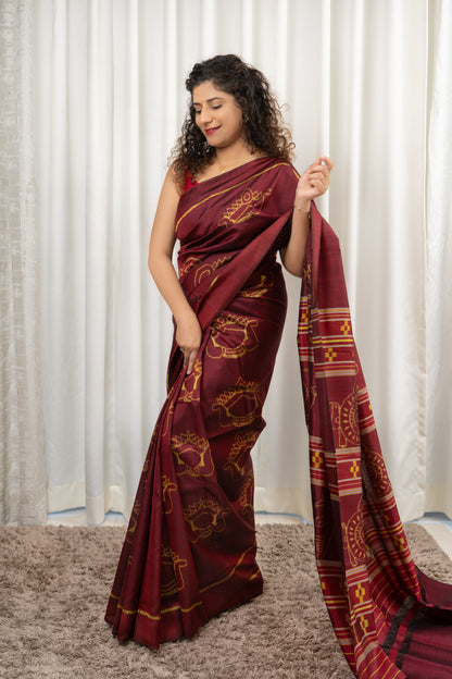 Exclusive Odisha Ikkat Pure Silk Saree- Maroon