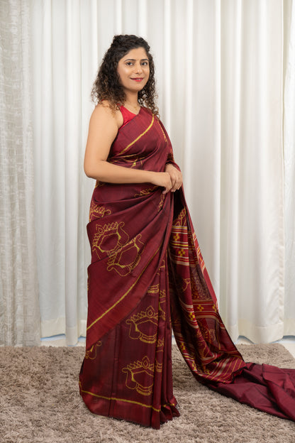 Exclusive Odisha Ikkat Pure Silk Saree- Maroon