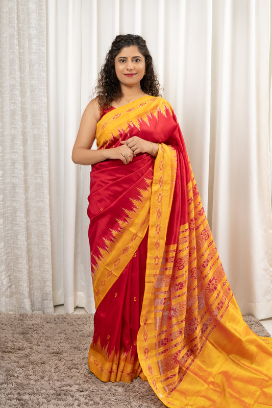 Odisha Ikkat Pure Khandua Silk Saree - Red