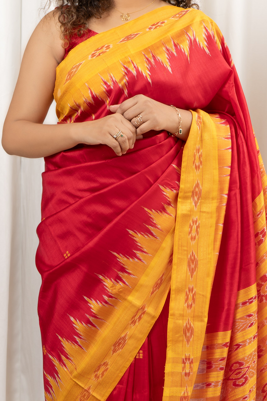 Odisha Ikkat Pure Khandua Silk Saree - Red