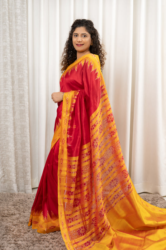 Odisha Ikkat Pure Khandua Silk Saree - Red