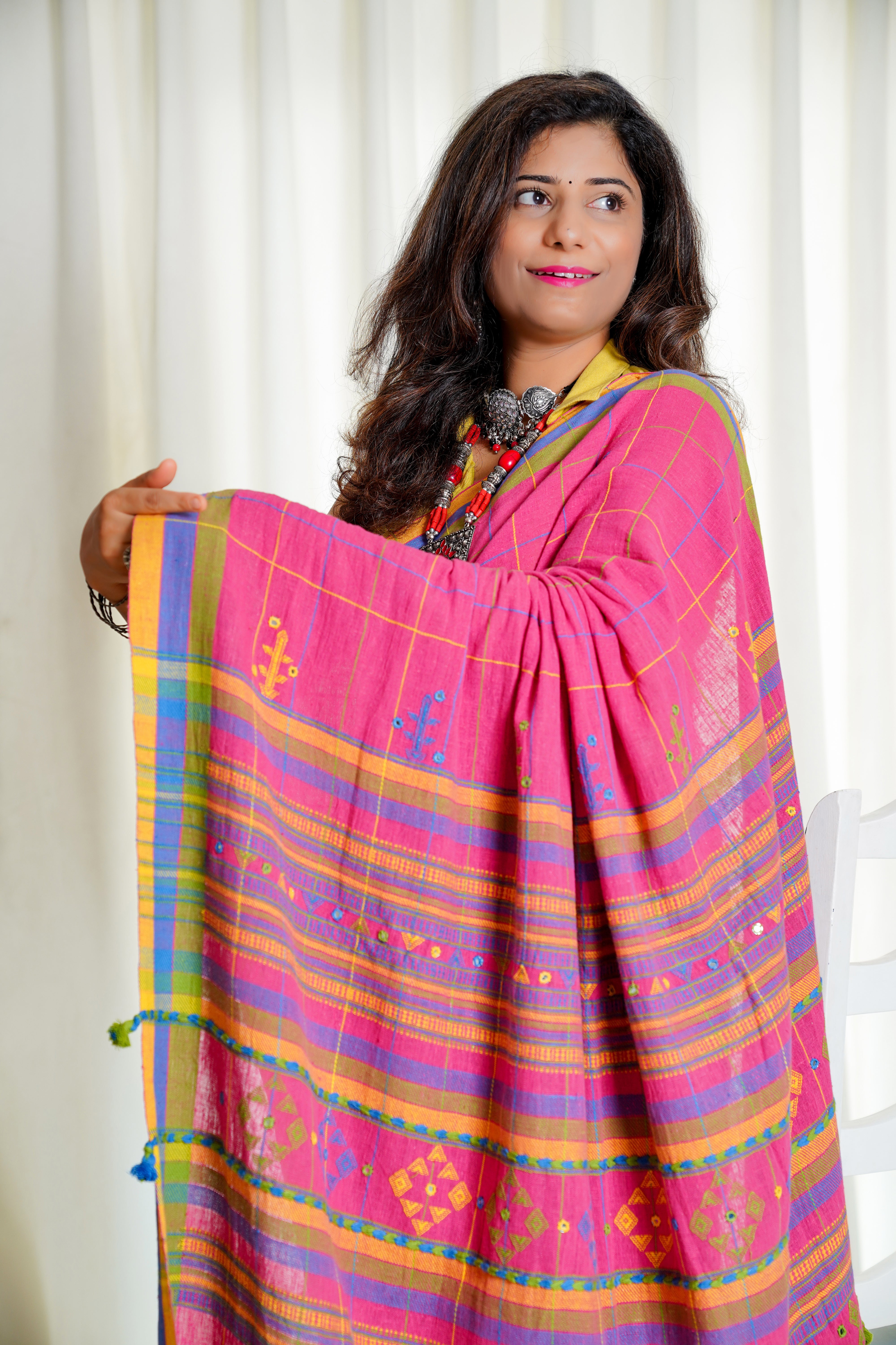 Buy Pink Kala Cotton Bhujodi Saree Online