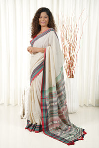 Kala Cotton Bhujodi Saree - Off White