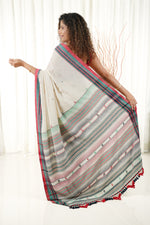 Load image into Gallery viewer, Kala Cotton Bhujodi Saree - Off White
