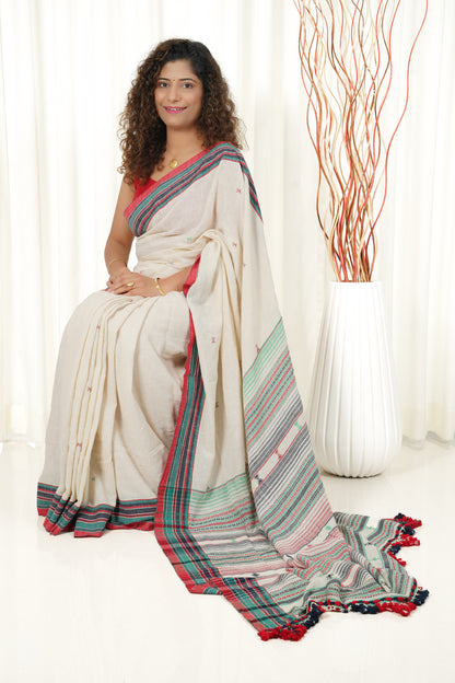 Kala Cotton Bhujodi Saree - Off White