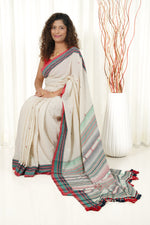 Load image into Gallery viewer, Kala Cotton Bhujodi Saree - Off White
