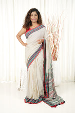 Load image into Gallery viewer, Kala Cotton Bhujodi Saree - Off White
