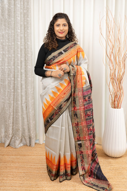 Sachipaar Khandua Silk Saree: Off White