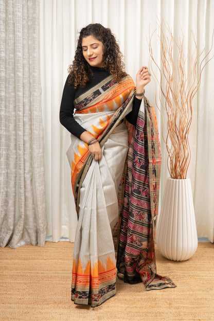 Sachipaar Khandua Silk Saree: Off White