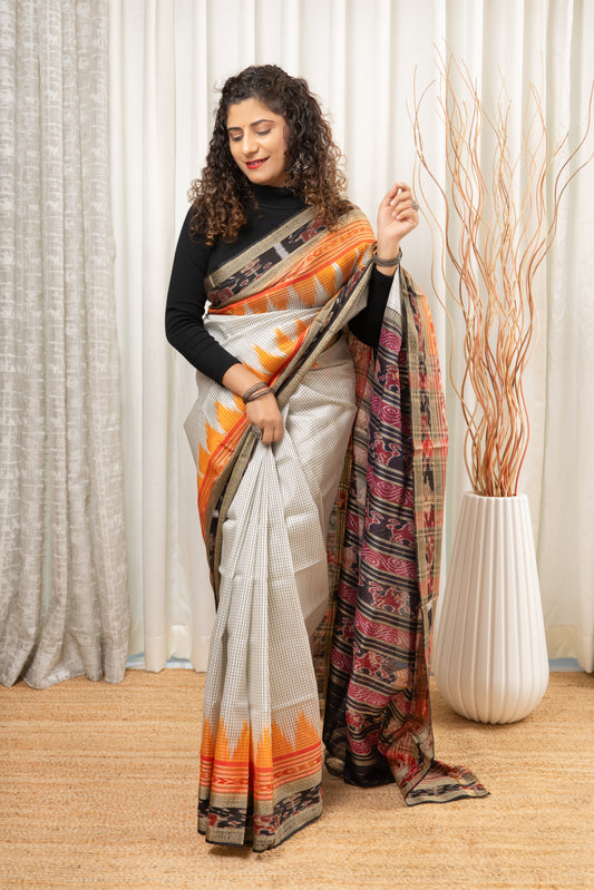 Sachipaar Khandua Silk Saree: Off White