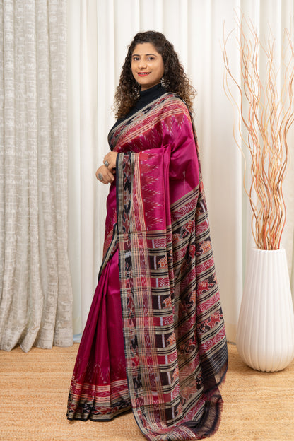 Sachipaar Khandua Silk Saree: Deep Pink