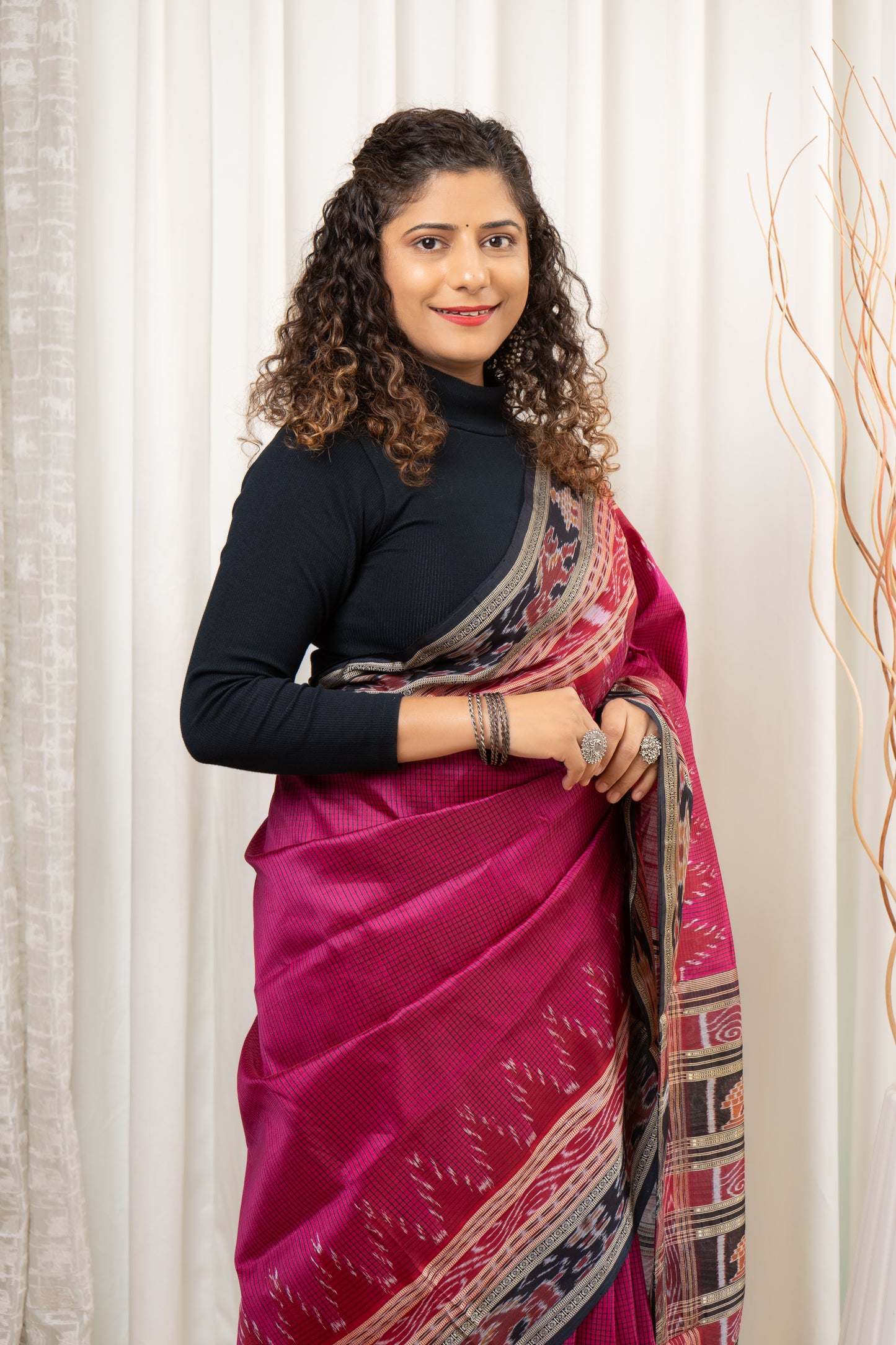 Sachipaar Khandua Silk Saree: Deep Pink