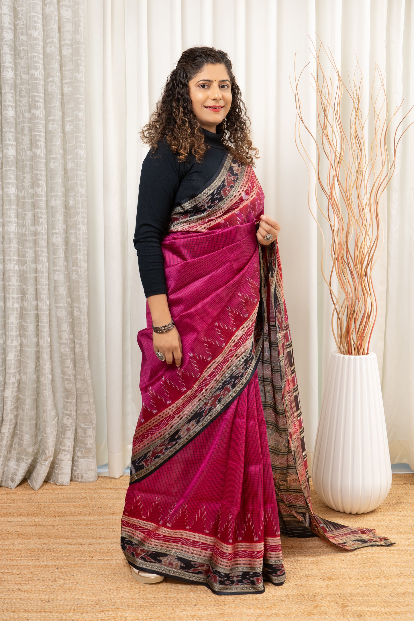 Sachipaar Khandua Silk Saree: Deep Pink