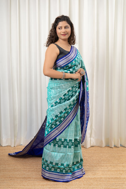 Exclusive Sambalpuri Pure Silk Saree - Sea Green